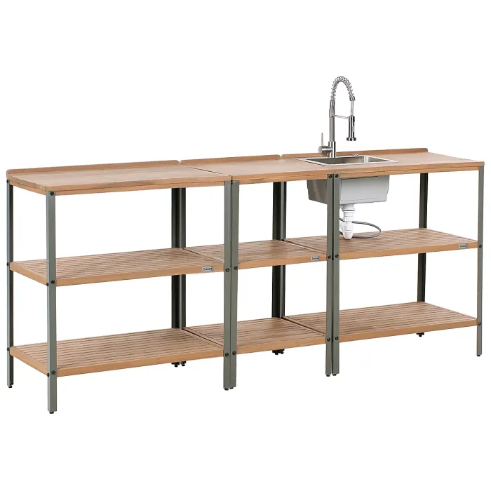 3 Piece Outdoor Kitchen Set with Sink IVREA Certified Acacia Wood Brown/ Silver