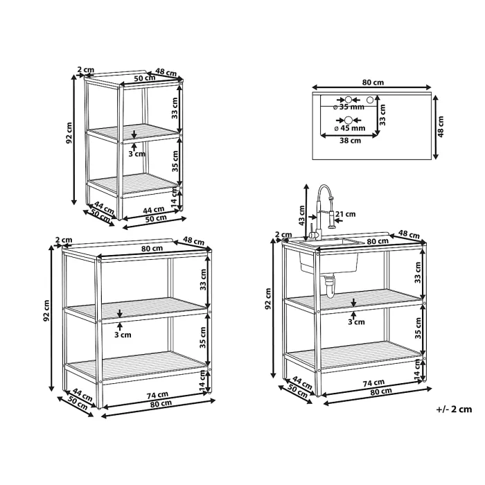3 Piece Outdoor Kitchen Set with Sink IVREA Certified Acacia Wood Brown/ Silver