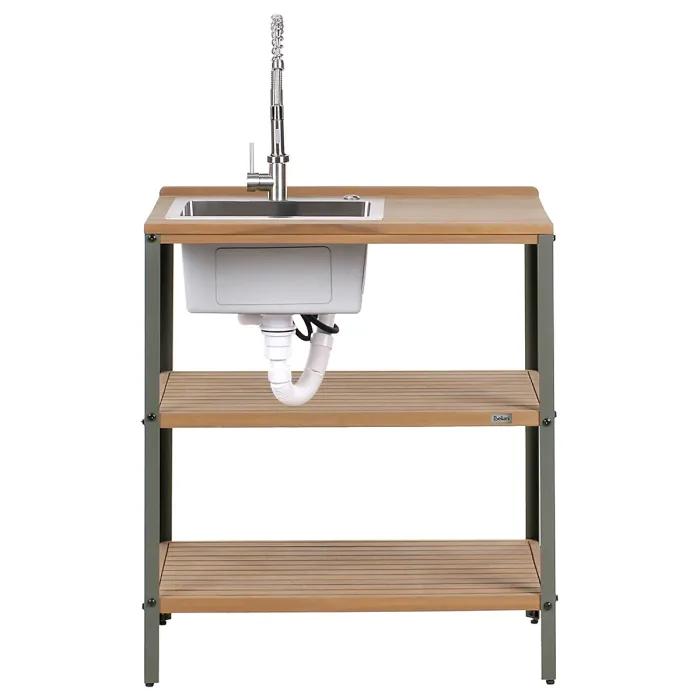 3 Piece Outdoor Kitchen Set with Sink IVREA Certified Acacia Wood Brown/ Silver