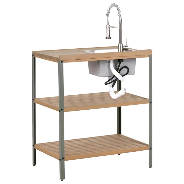 3 Piece Outdoor Kitchen Set with Sink IVREA Certified Acacia Wood Brown/ Silver