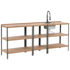 3 Piece Outdoor Kitchen Set with Sink IVREA Certified Acacia Wood Brown/ Black