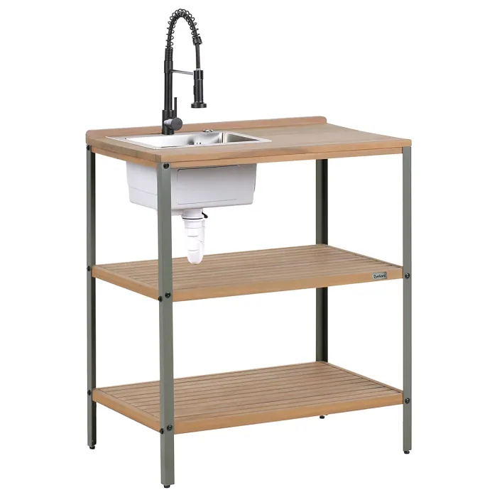 3 Piece Outdoor Kitchen Set with Sink IVREA Certified Acacia Wood Brown/ Black