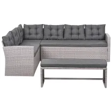 8 Seater PE Rattan Garden Corner Sofa with Bench Grey VITERBO