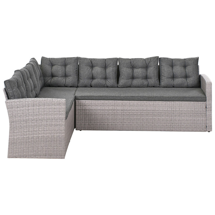 8 Seater PE Rattan Garden Corner Sofa with Bench Grey VITERBO