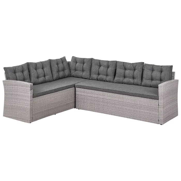 8 Seater PE Rattan Garden Corner Sofa with Bench Grey VITERBO