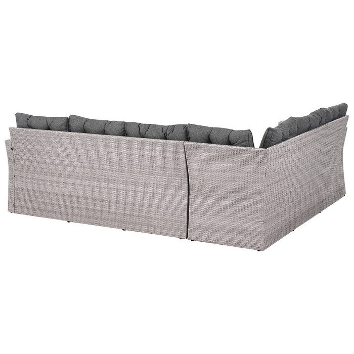 8 Seater PE Rattan Garden Corner Sofa with Bench Grey VITERBO