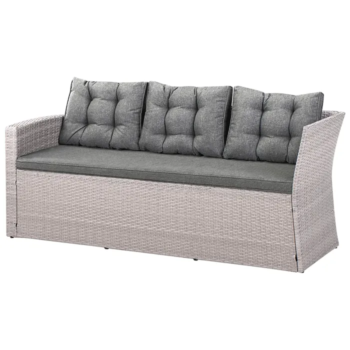 8 Seater PE Rattan Garden Corner Sofa with Bench Grey VITERBO