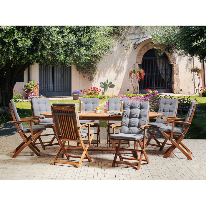 Garden Dining Set 8 Seater MAUI PREMIUM Acacia Wood Grey Melange