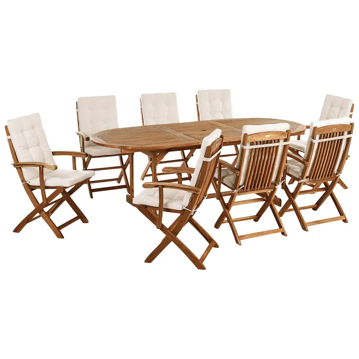 Garden Dining Set 8 Seater MAUI PREMIUM Acacia Wood Light Beige