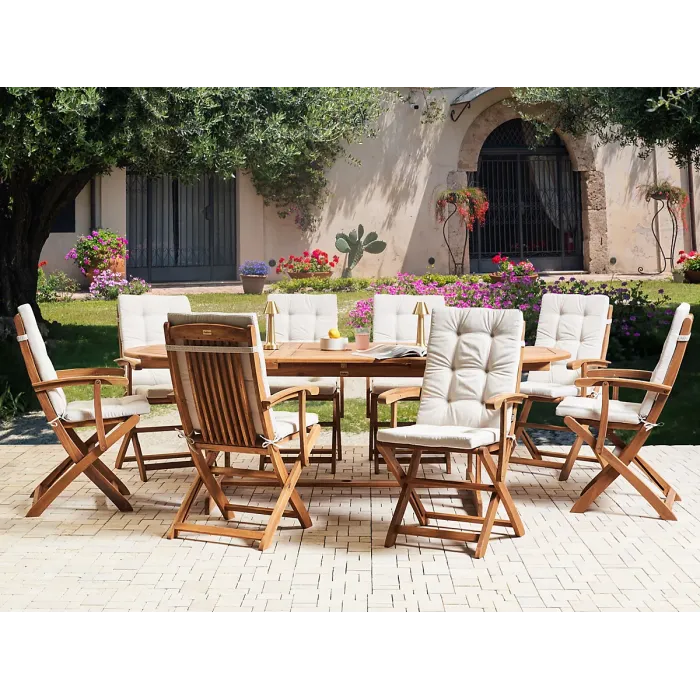 Garden Dining Set 8 Seater MAUI PREMIUM Acacia Wood Light Beige