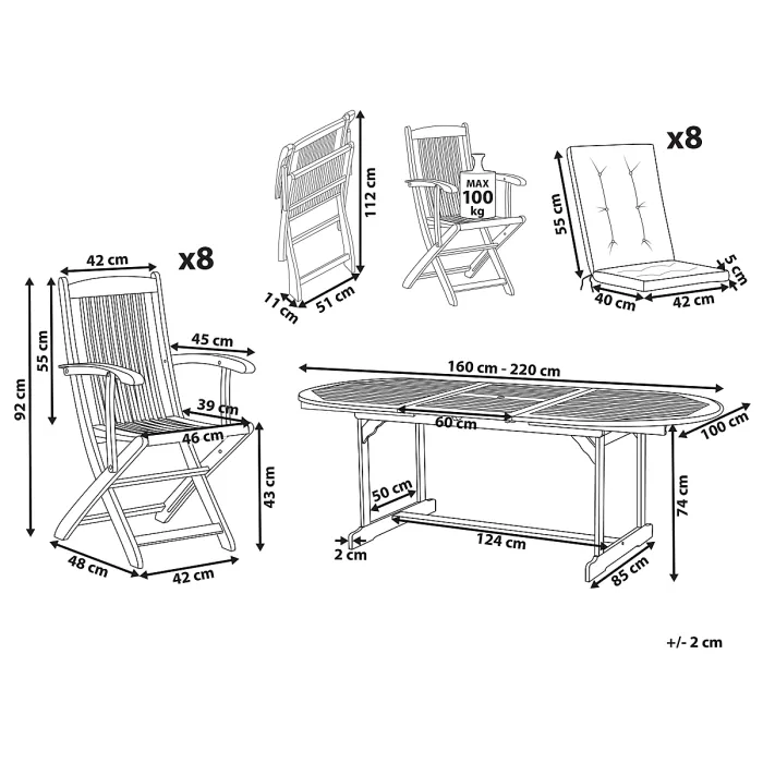 Garden Dining Set 8 Seater MAUI PREMIUM Acacia Wood Light Beige