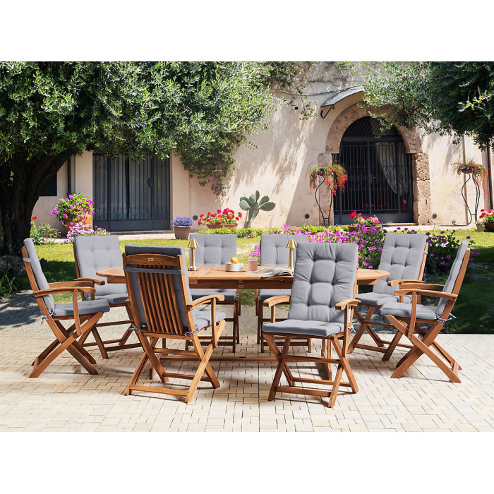 Garden Dining Set 8 Seater MAUI PREMIUM Acacia Wood Light Grey