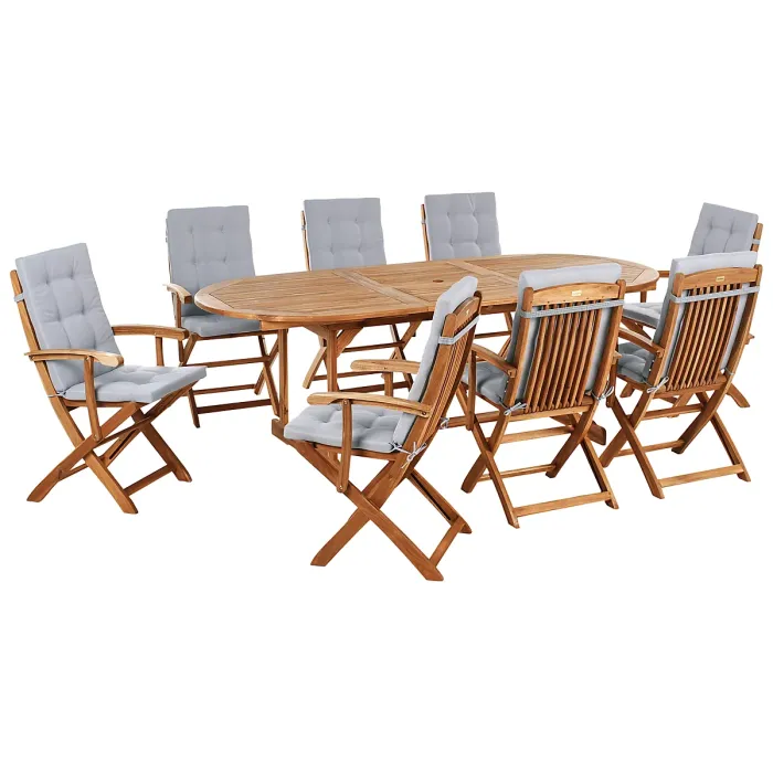 Garden Dining Set 8 Seater MAUI PREMIUM Acacia Wood Light Grey