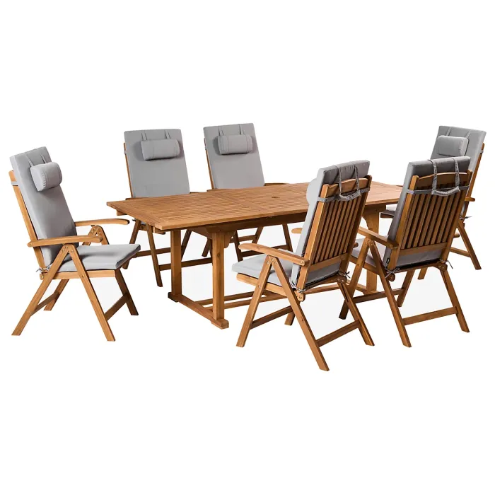Garden Dining Set 6 Seater JAVA PREMIUM Acacia Wood Light Grey