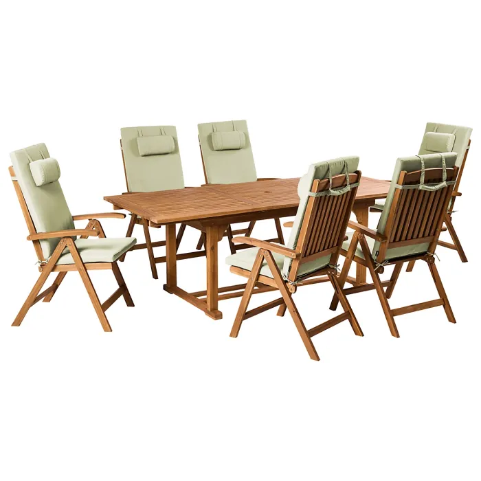 Garden Dining Set 6 Seater JAVA PREMIUM Acacia Wood Green