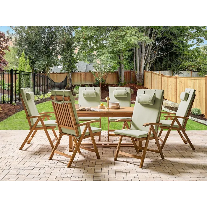 Garden Dining Set 6 Seater JAVA PREMIUM Acacia Wood Green