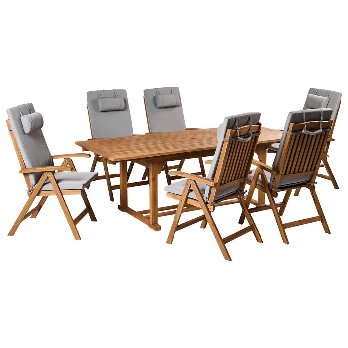 Garden Dining Set 6 Seater JAVA PREMIUM Acacia Wood Grey Melange