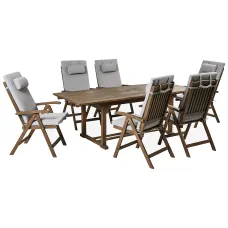 Garden Dining Set 6 Seater AMANTEA PREMIUM Acacia Wood Light Grey