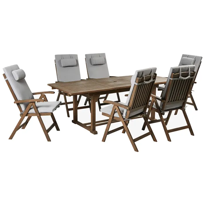 Garden Dining Set 6 Seater AMANTEA PREMIUM Acacia Wood Light Grey