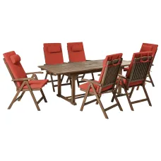 Garden Dining Set 6 Seater AMANTEA PREMIUM Acacia Wood Red