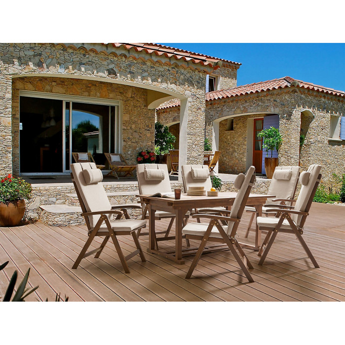 Garden Dining Set 6 Seater AMANTEA PREMIUM Acacia Wood Light Beige