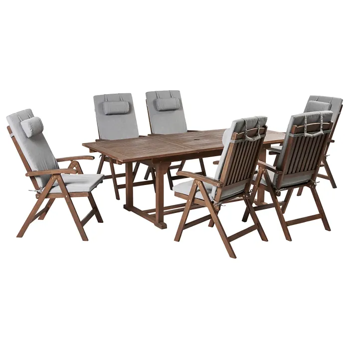 Garden Dining Set 6 Seater AMANTEA PREMIUM Acacia Wood Grey Melange