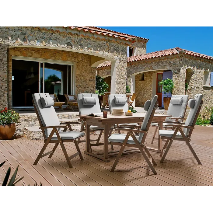 Garden Dining Set 6 Seater AMANTEA PREMIUM Acacia Wood Grey Melange