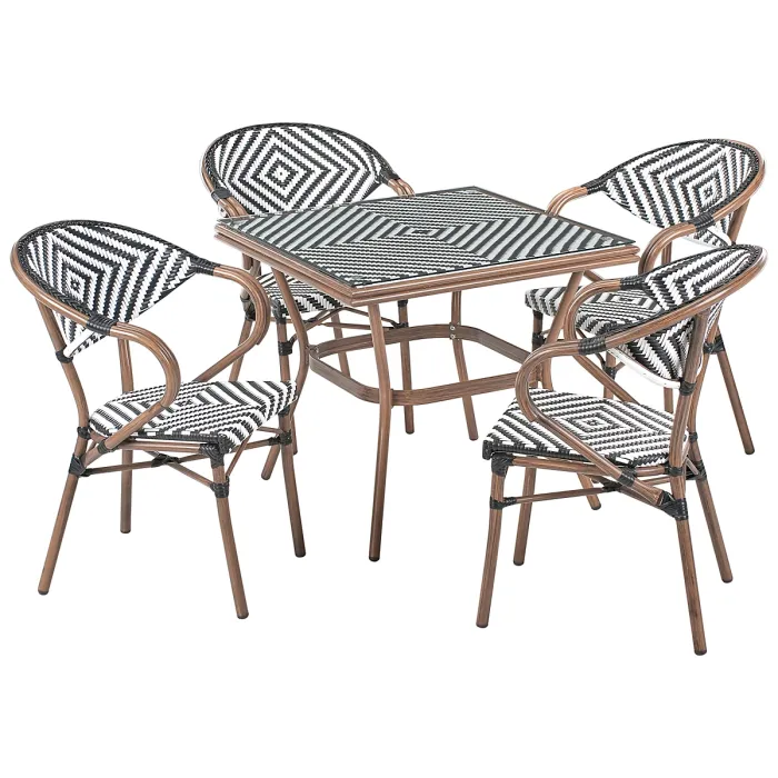 Garden Dining Set 4 Seater CASPRI PE Rattan Black/ White