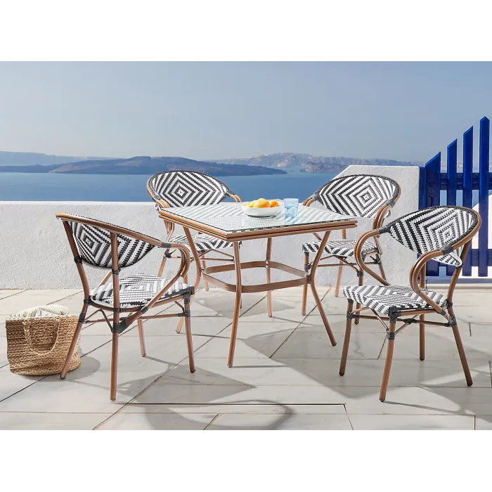 Garden Dining Set 4 Seater CASPRI PE Rattan Black/ White