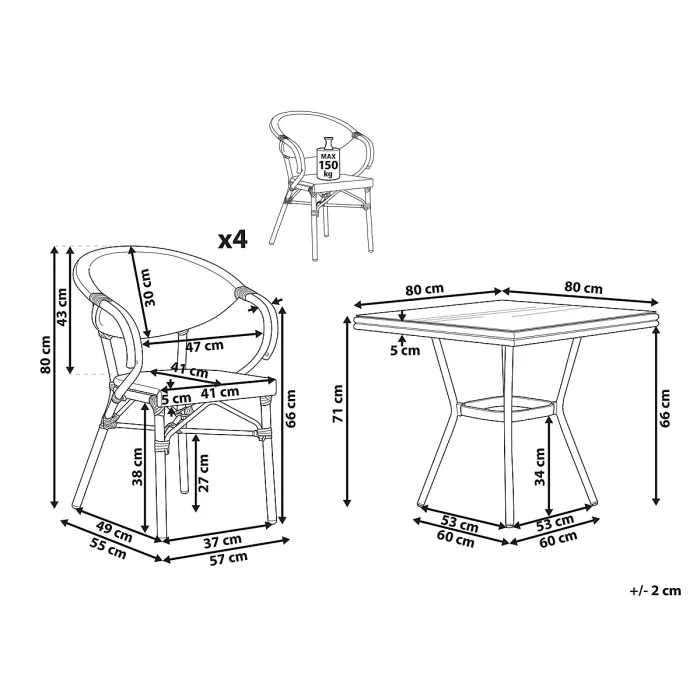 Garden Dining Set 4 Seater CASPRI PE Rattan Black/ White