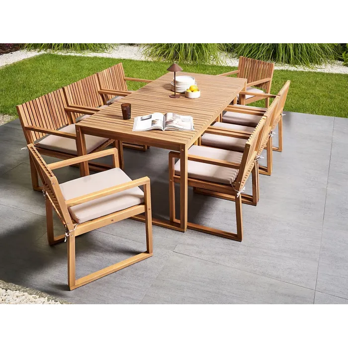Garden Dining Set 8 Seater SASSARI PREMIUM with Cushions Certified Acacia Wood Taupe