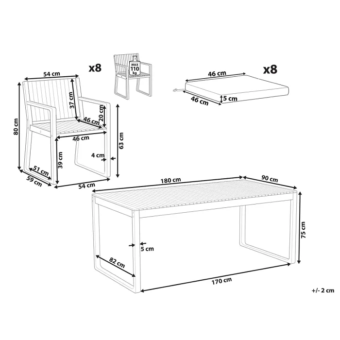 Garden Dining Set 8 Seater SASSARI PREMIUM with Cushions Certified Acacia Wood Taupe