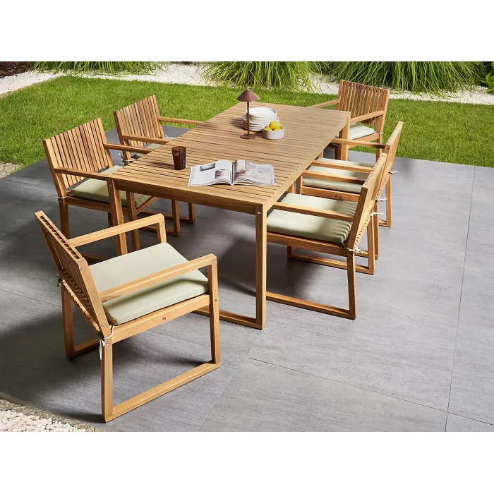 Garden Dining Set 8 Seater SASSARI PREMIUM with Cushions Certified Acacia Wood Light Green