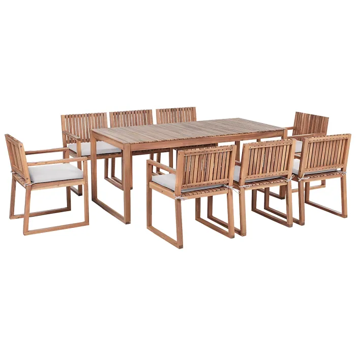 Garden Dining Set 8 Seater SASSARI PREMIUM with Cushions Certified Acacia Wood Light Beige
