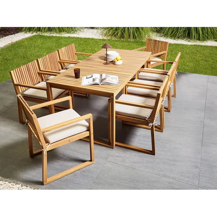 Garden Dining Set 8 Seater SASSARI PREMIUM with Cushions Certified Acacia Wood Light Beige