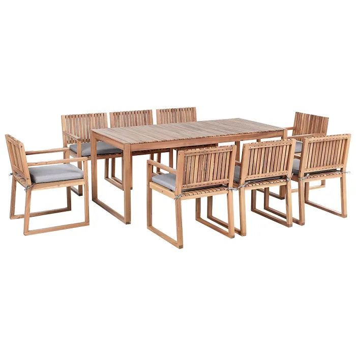 Garden Dining Set 8 Seater SASSARI PREMIUM with Cushions Certified Acacia Wood Grey Melange