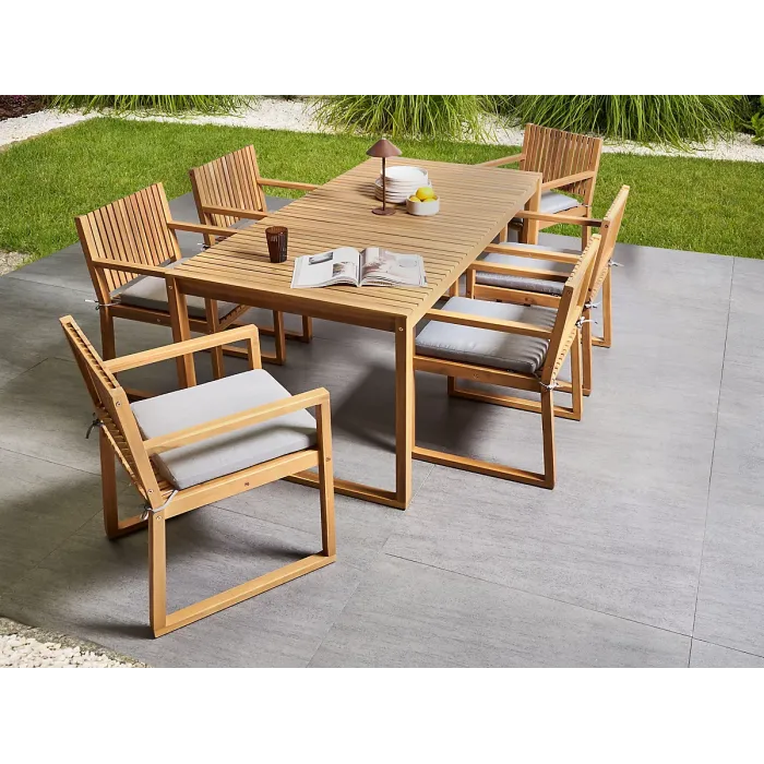 Garden Dining Set 8 Seater SASSARI PREMIUM with Cushions Certified Acacia Wood Grey Melange