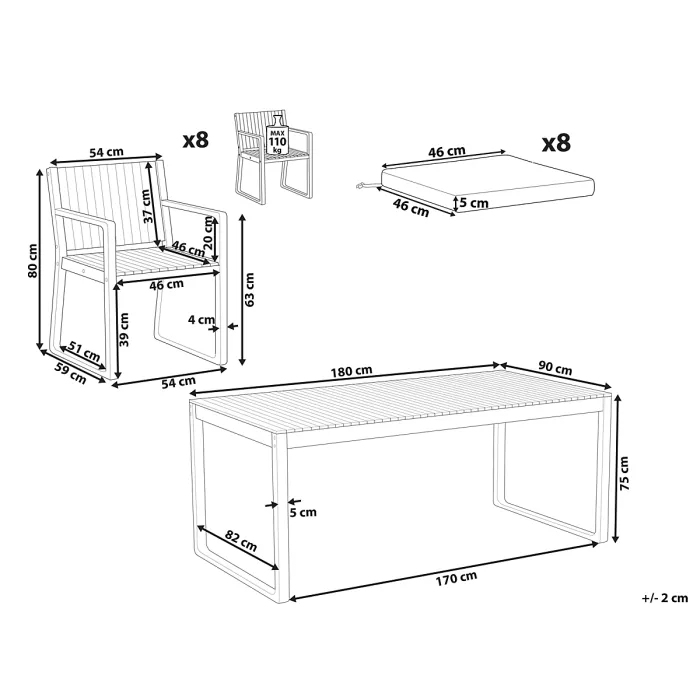 Garden Dining Set 8 Seater SASSARI PREMIUM with Cushions Certified Acacia Wood Grey Melange