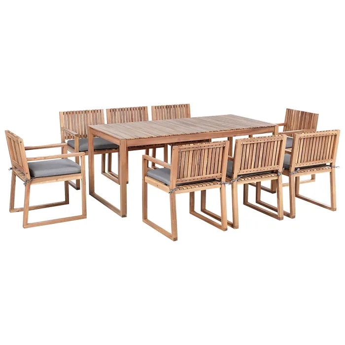 Garden Dining Set 8 Seater SASSARI PREMIUM with Cushions Certified Acacia Wood Grey Melange