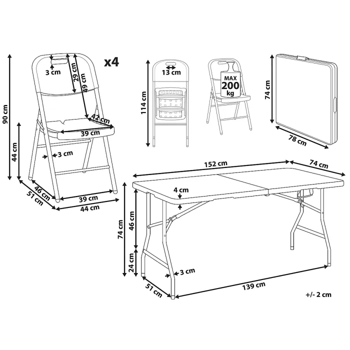 Garden Dining Set 4 Seater CUGNOLI Folding White