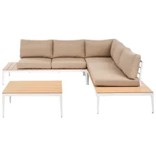 Garden Corner Sofa with Table 5 Seater POSITANO Light Brown