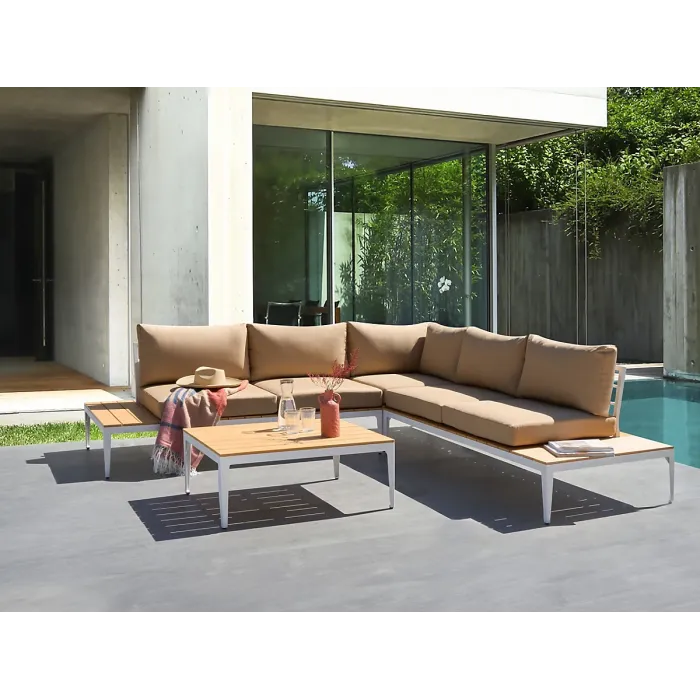 Garden Corner Sofa with Table 5 Seater POSITANO Light Brown