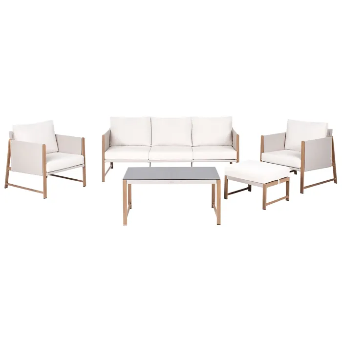 Garden Lounge Set with Table and Ottoman 5 Seater NOLA Metal Light Beige