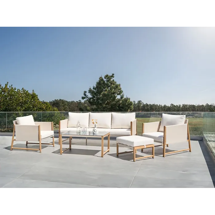 Garden Lounge Set with Table and Ottoman 5 Seater NOLA Metal Light Beige