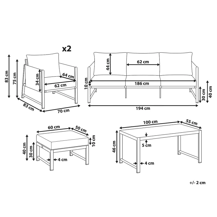 Garden Lounge Set with Table and Ottoman 5 Seater NOLA Metal Light Beige