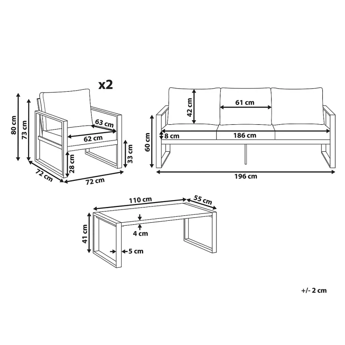 Garden Lounge Set with Table 5 Seater GELSO Metal Dark Grey