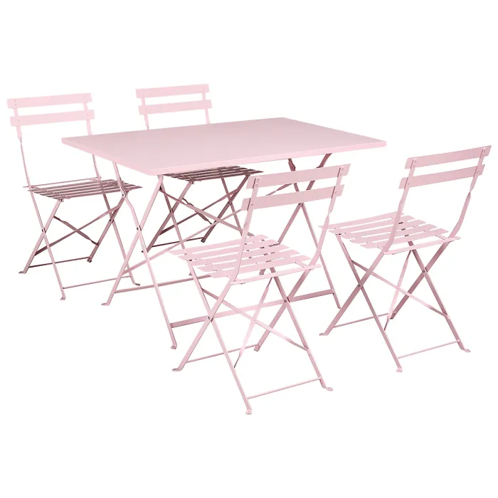 Garden Dining Set 4 Seater FIORI Folding Metal Pastel Pink