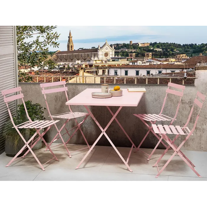 Garden Dining Set 4 Seater FIORI Folding Metal Pastel Pink