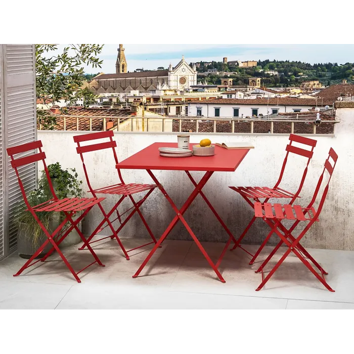 Garden Dining Set 4 Seater FIORI Metal Red