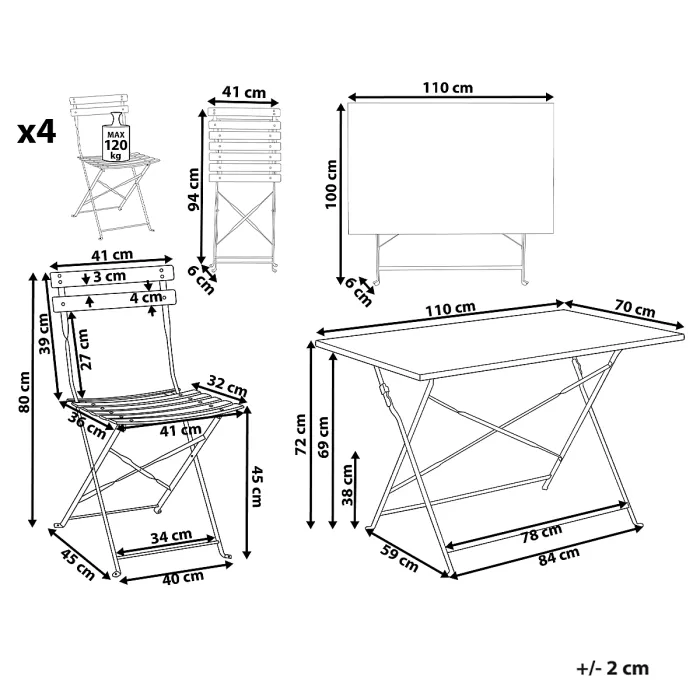 Garden Dining Set 4 Seater FIORI Metal Red